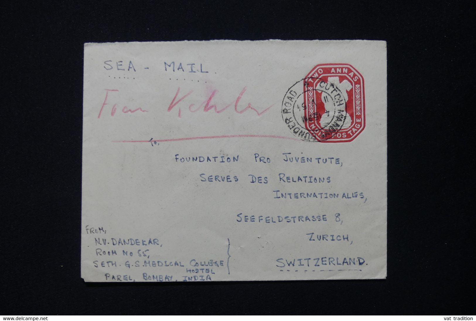 INDE - Entier Postal + Compléments De Bombay Pour La Suisse En 1954  - L 82926 - Omslagen