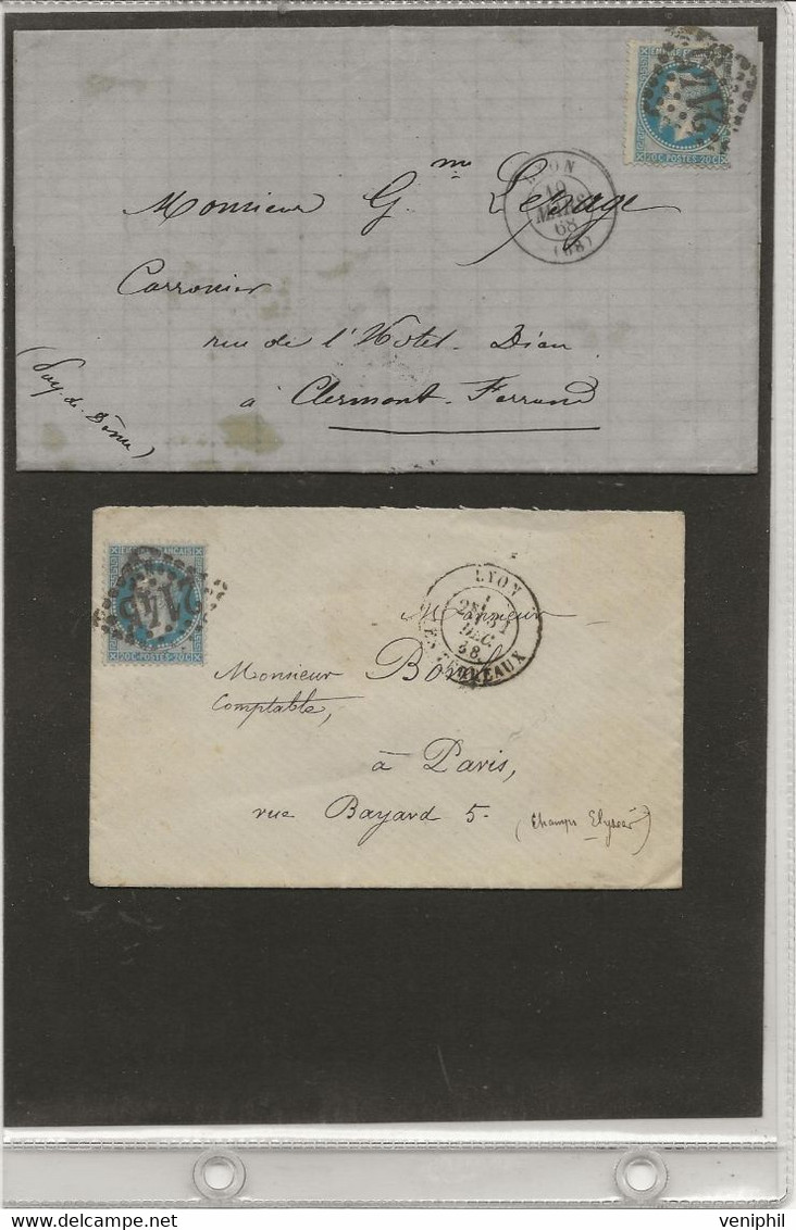 2 LETTRES AFFRANCHIES N° 29 SUR LETTRE OBLITERATION LOSANGE 2145 LYON -ANNEE 1868 - - 1849-1876: Classic Period