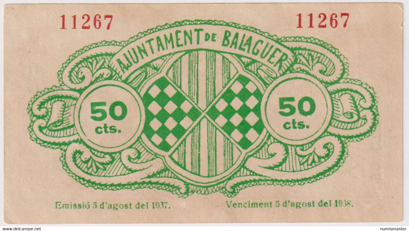 SPAIN , BALAGUER 50 CENTIMOS 1937 AUNC - Andere & Zonder Classificatie