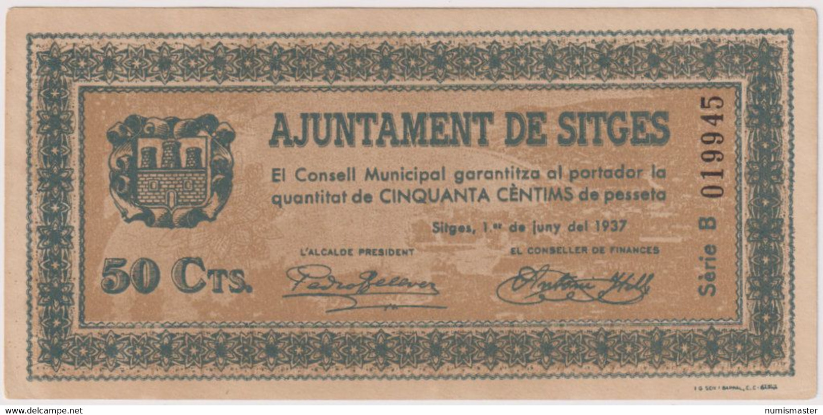 SPAIN , FC SITGES( BARCELONA) 50 CENTIMOS 1937 AUNC - Autres & Non Classés