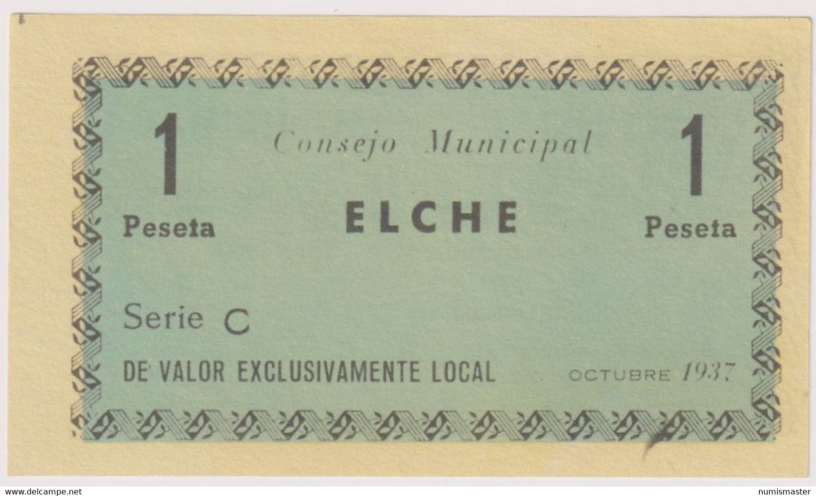 SPAIN , ELCHE ,1 PESETA 1937 AUNC - Otros & Sin Clasificación