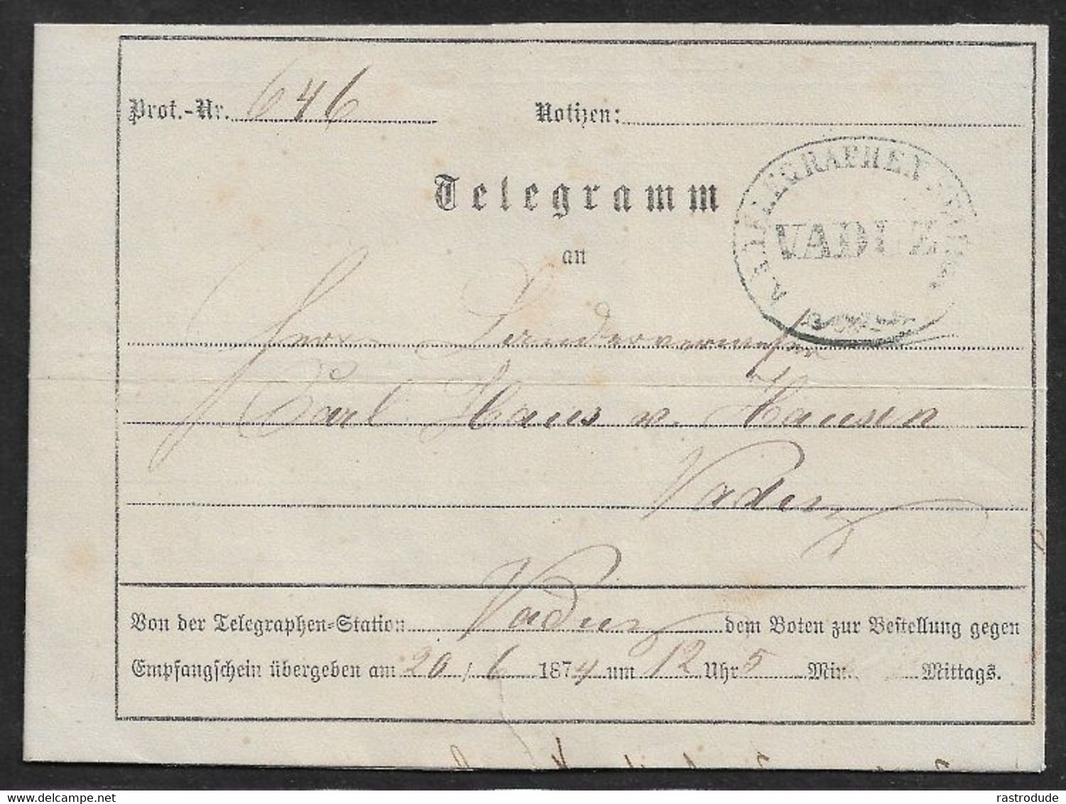 1874 LIECHTENSTEIN  - RRR TELEGRAMM UMSCHLAG  GEBRAUCHT VADUZ - SEHR SELTEN Mi.€2000 - ...-1912 Préphilatélie