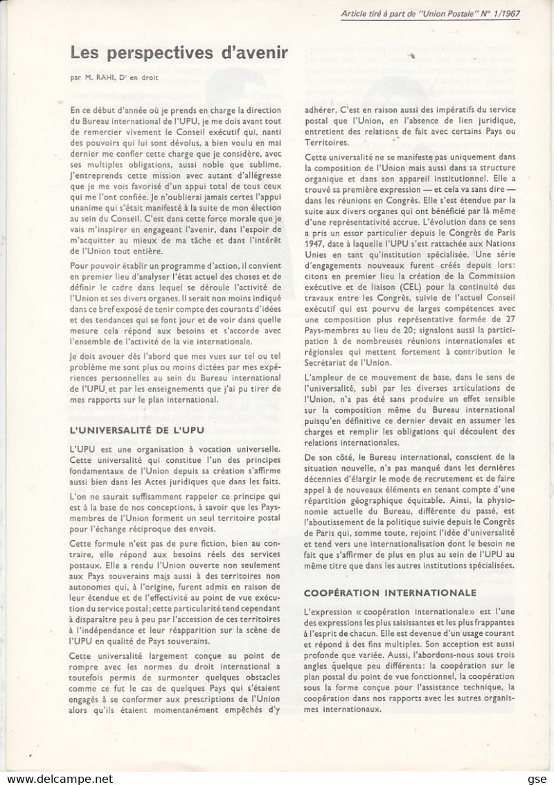 UNION POSTALE UNIVERSELLE - N° 1/1967 - Topics