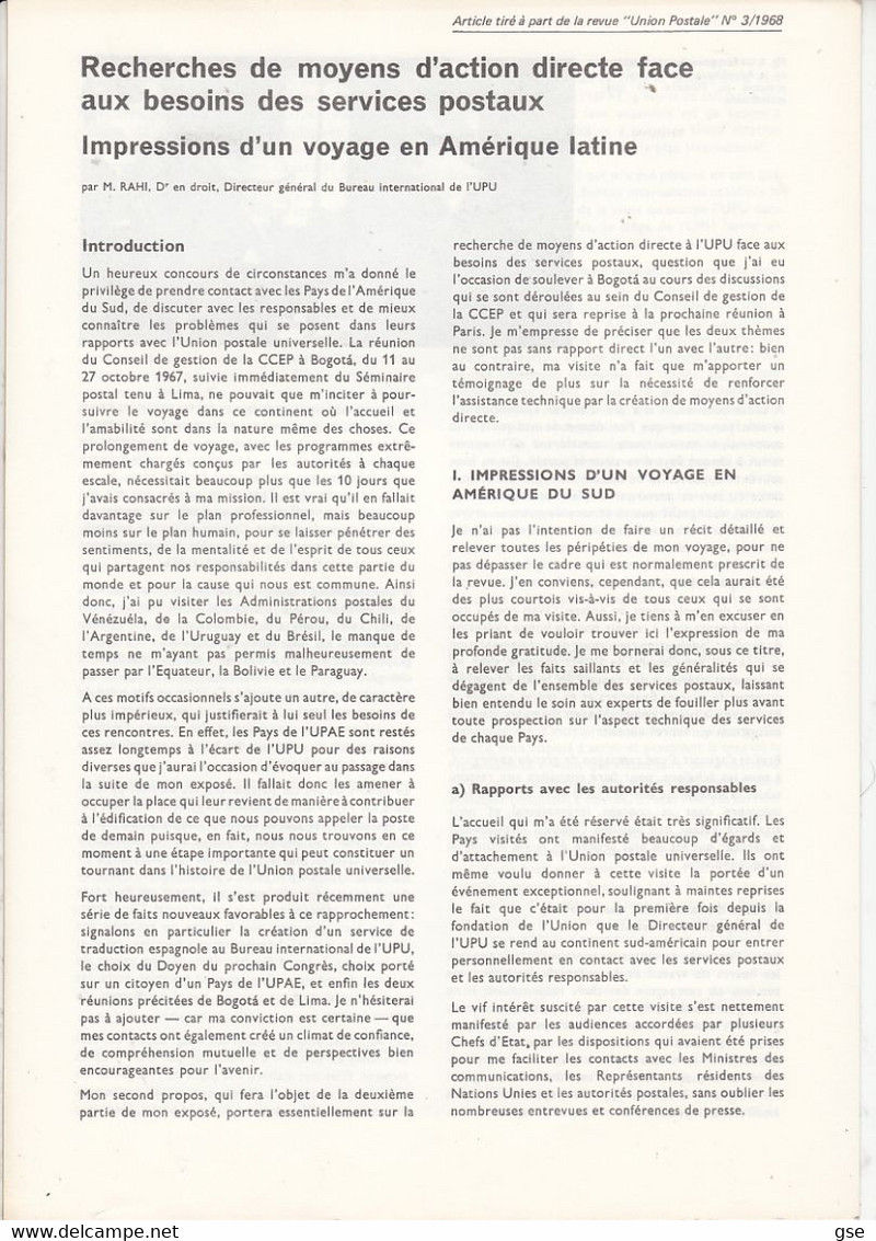 UNION POSTALE UNIVERSELLE - N° 3/1968 - Temas