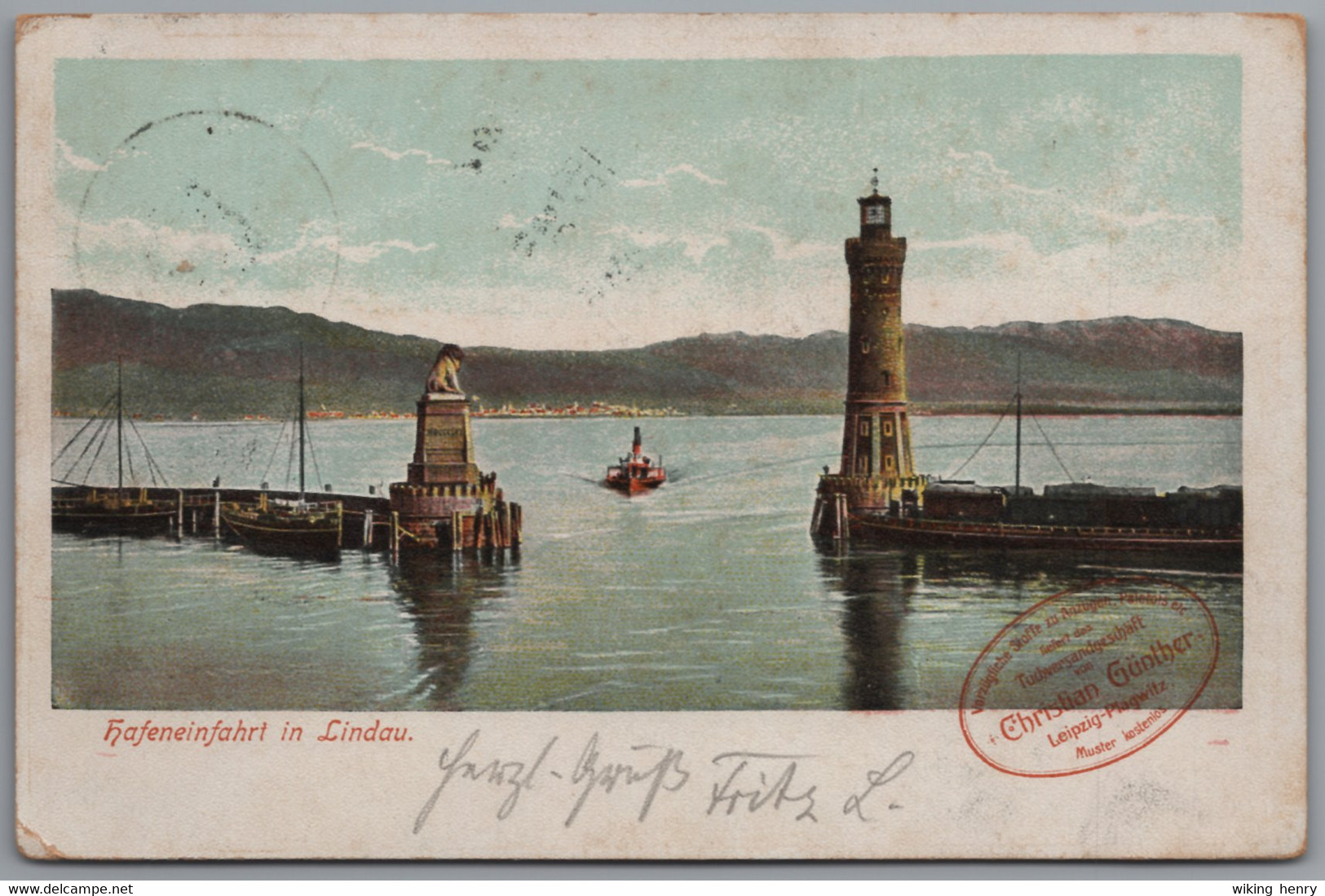 Lindau Im Bodensee Insel - Hafeneinfahrt 36  Postst. Bregenz Konstanz Stempel Tuchversandgesch. Günther Leipzig Plagwitz - Lindau A. Bodensee