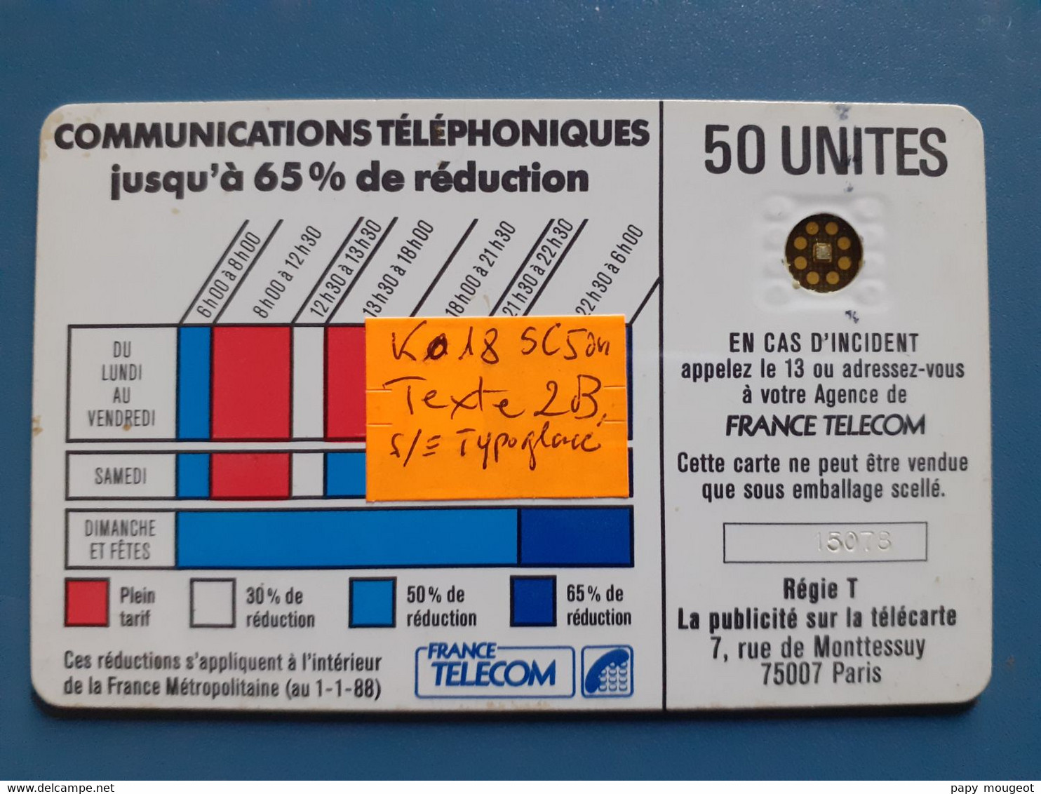 Ko35 50U SC5an Typo Glacé Texte 2B Cordon N°15078 - Telefonschnur (Cordon)