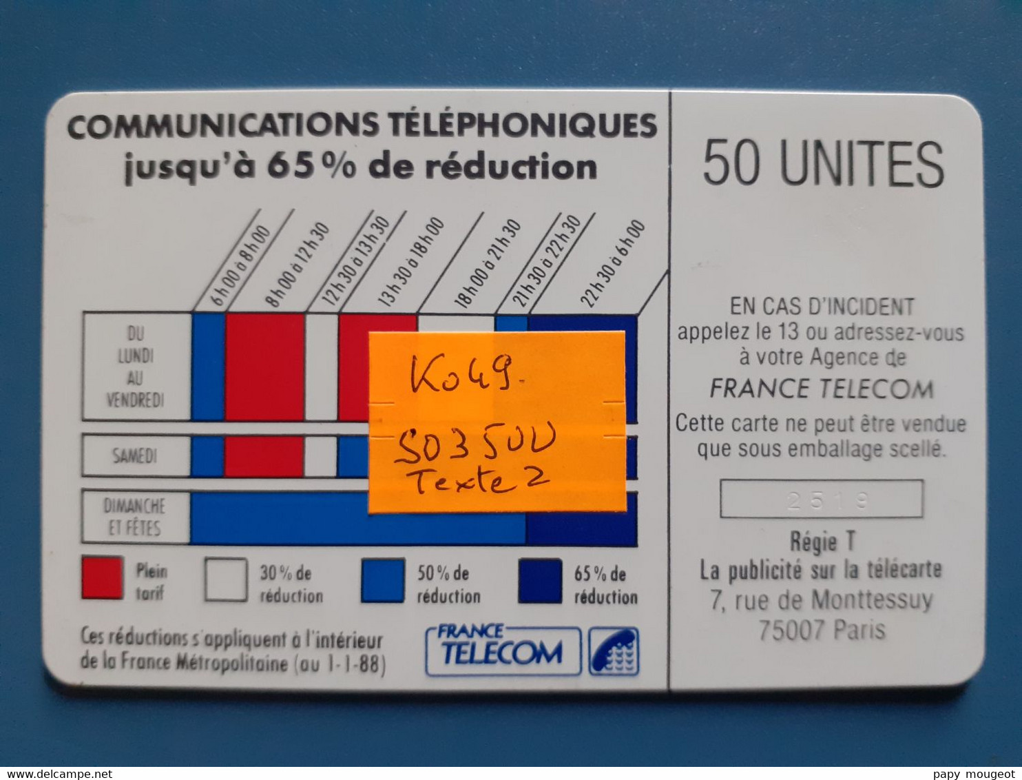 Ko49 50U SO3 Texte 2 Cordon N° 2519 Embouti - Telefonschnur (Cordon)