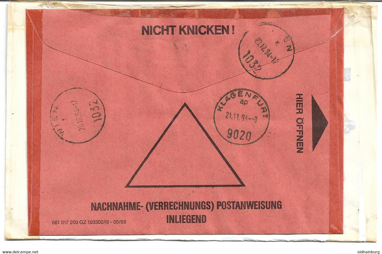 1580e: Heimatbeleg 4841 Ungenach 18.11.94, Automatenmarken- Frankatur Nachnahme Portogerecht - Vöcklabruck