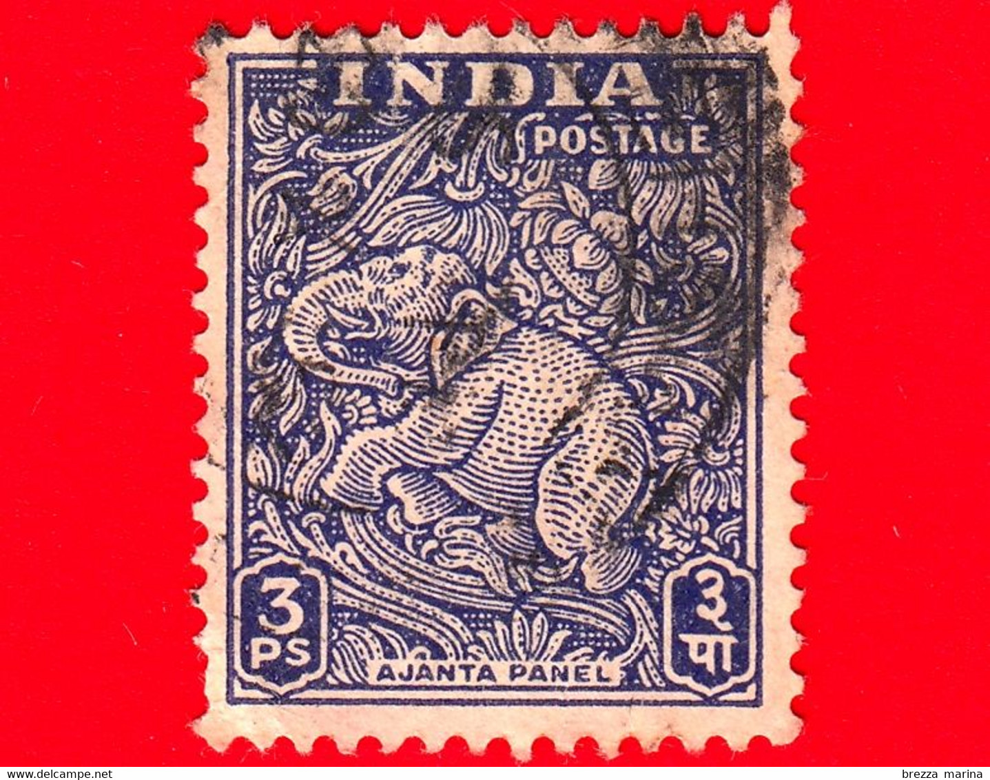 INDIA - Usato - 1949 - Animali Stilizzati - Elefante - Ajanta Panel - 3 - Gebruikt