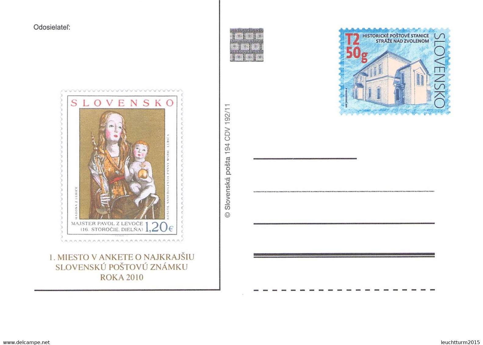 SLOVAKIA - STATIONARY POSTCARD 2011 CDV 194 Unc //Q72 - Postcards