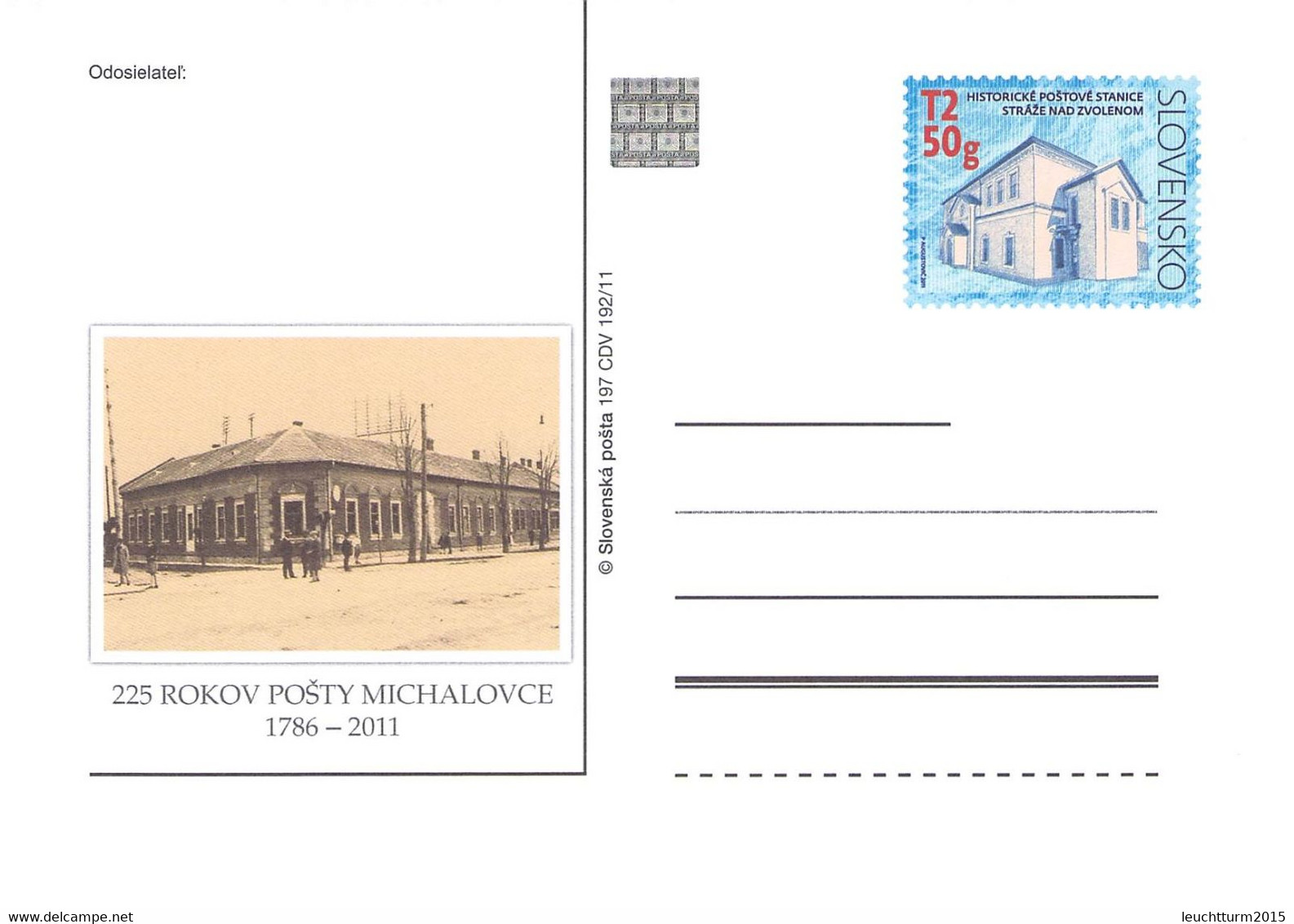 SLOVAKIA - STATIONARY POSTCARD 2011 CDV 197 Unc //Q75 - Postcards