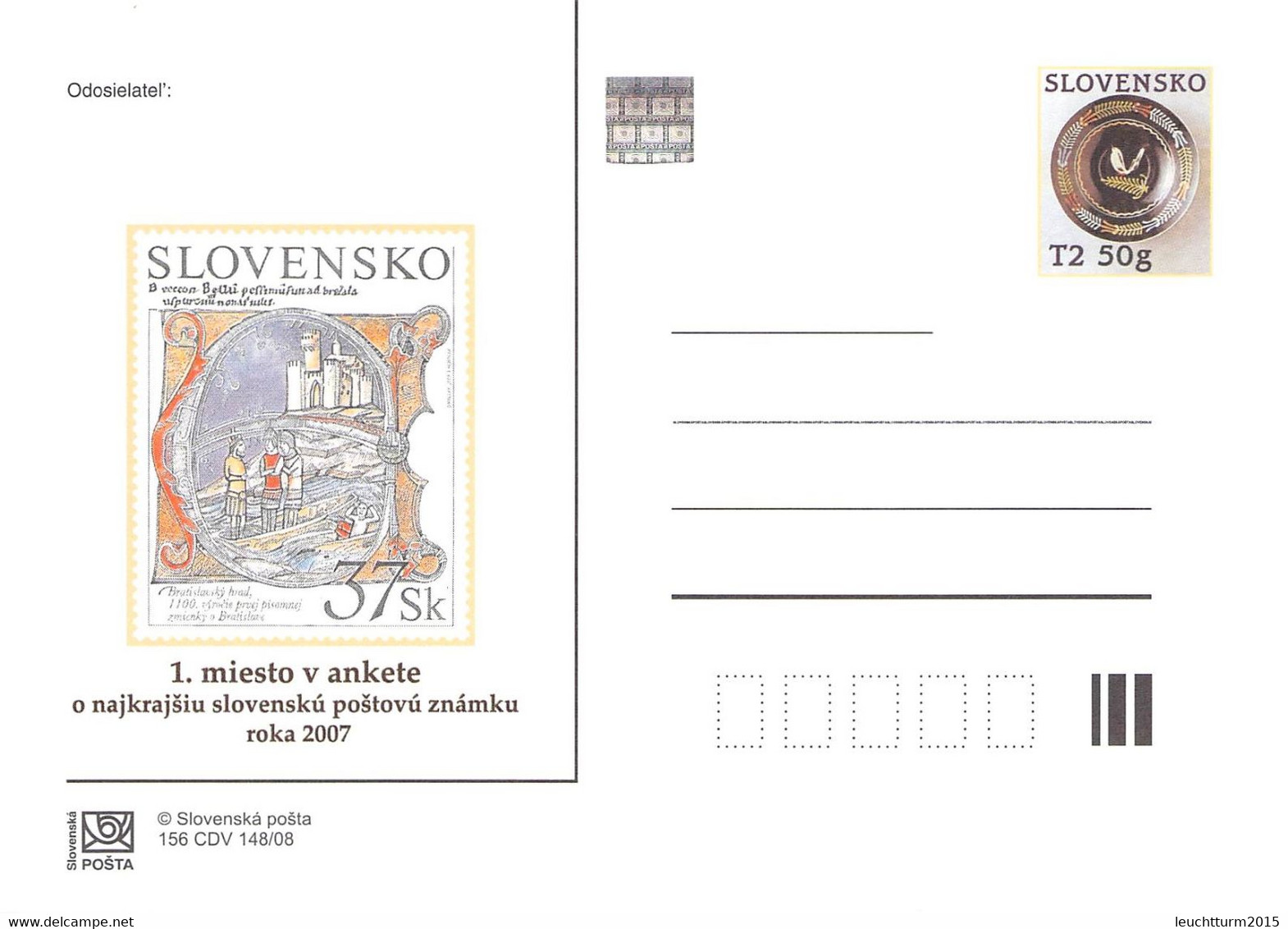 SLOVAKIA - STATIONARY POSTCARD 2008 CDV 156 Unc //Q96 - Cartes Postales