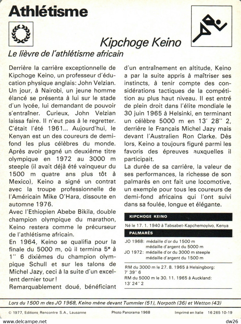 Fiche Sports: Athlétisme - Course Demi-fond: Kipchoge Keino, Champion Olympique 1968-1972 - Recordman Du Monde 5000 M - Deportes