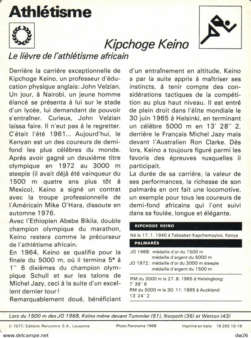 Fiche Sports: Athlétisme - Course Demi-fond: Kipchoge Keino, Champion Olympique 1968-1972 - Recordman Du Monde 5000 M - Sports