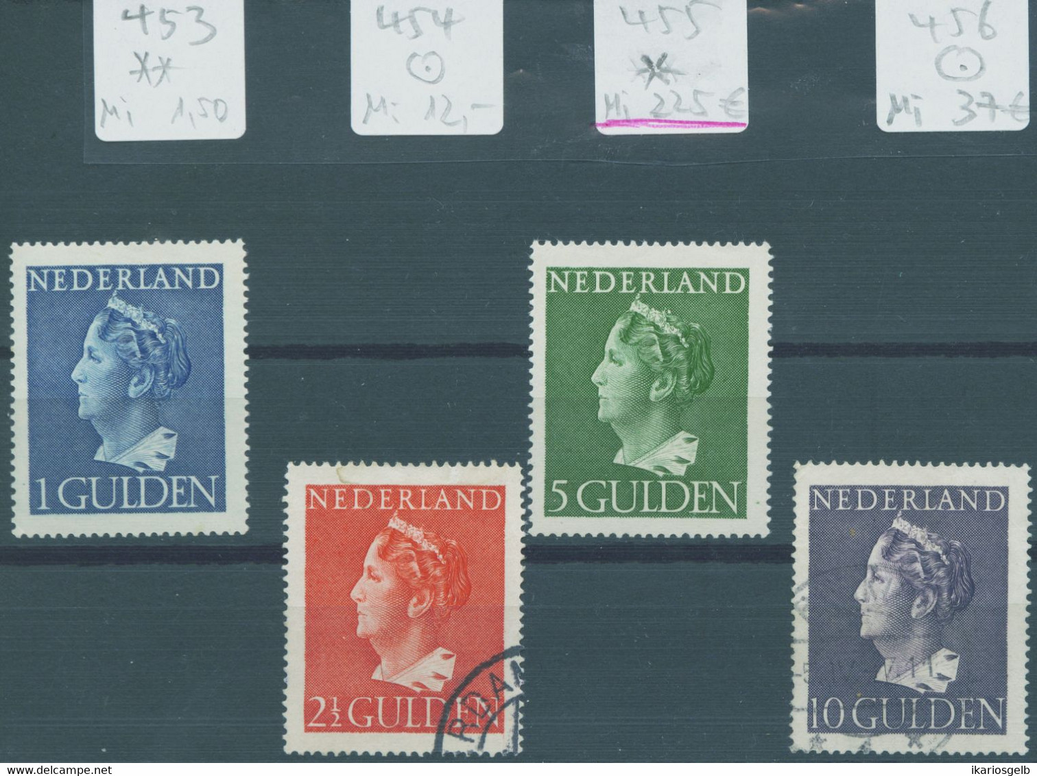 Nederland 1946 Groote Koningin-Zegels Michel 453 ** 454/456 O 455 *  Michel 275 € - Used Stamps