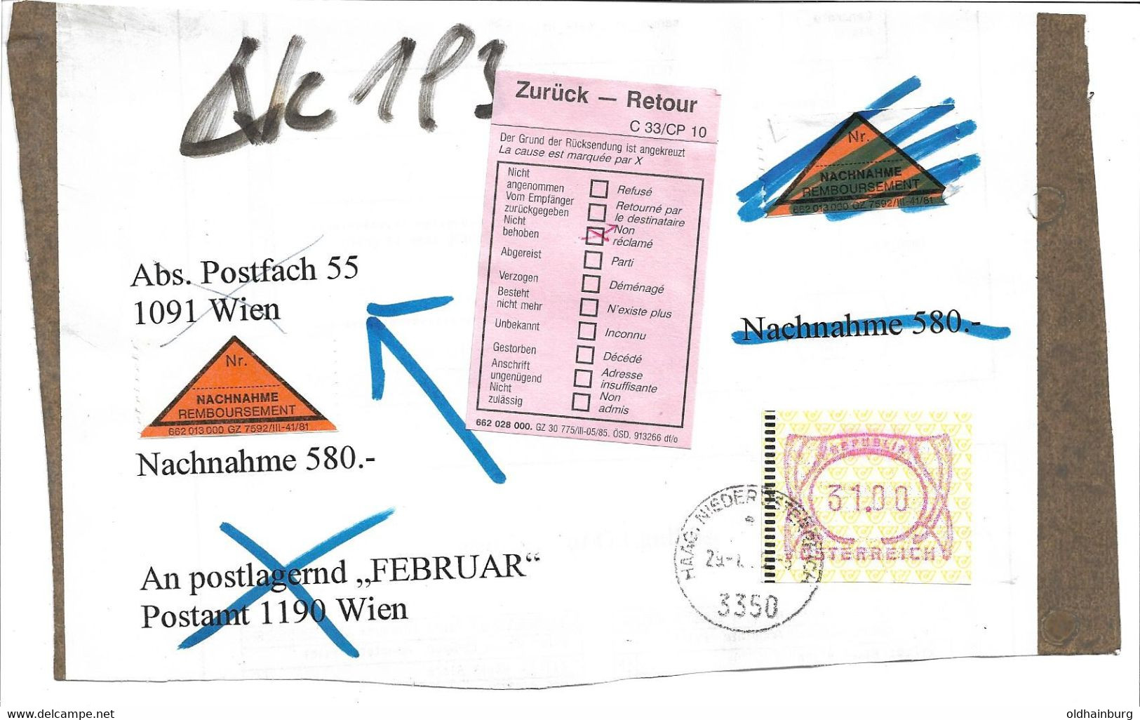 1581t: Heimatbeleg 3350 Haag 29.7.96, Automatenmarken- Frankatur Nachnahme Portogerecht - Amstetten