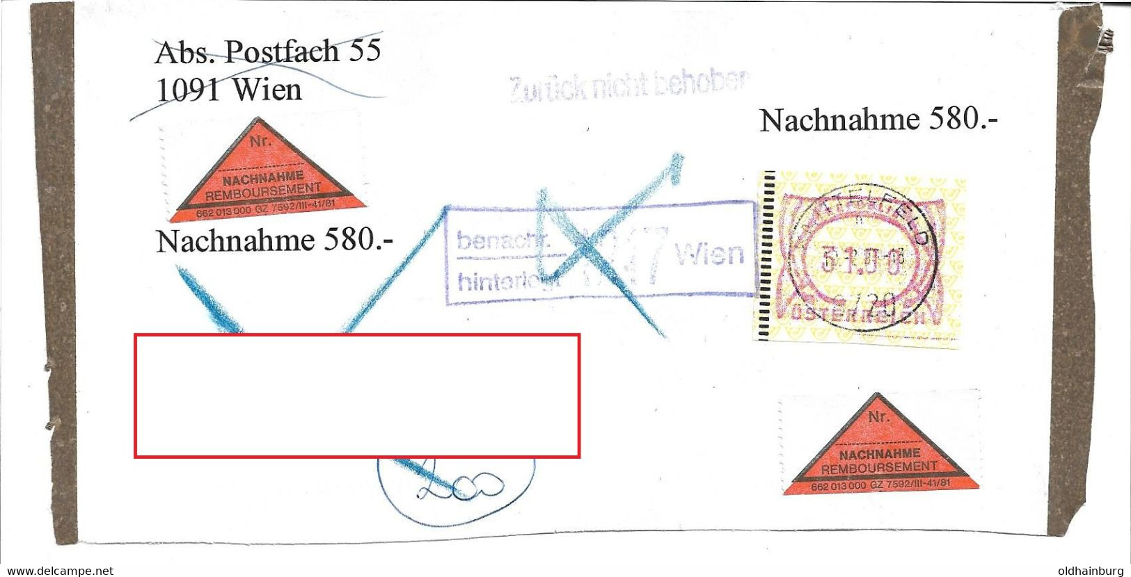 1581p: Heimatbeleg 8720 Knittelfeld 12.2.95, Automatenmarken- Frankatur Nachnahme Portogerecht - Knittelfeld