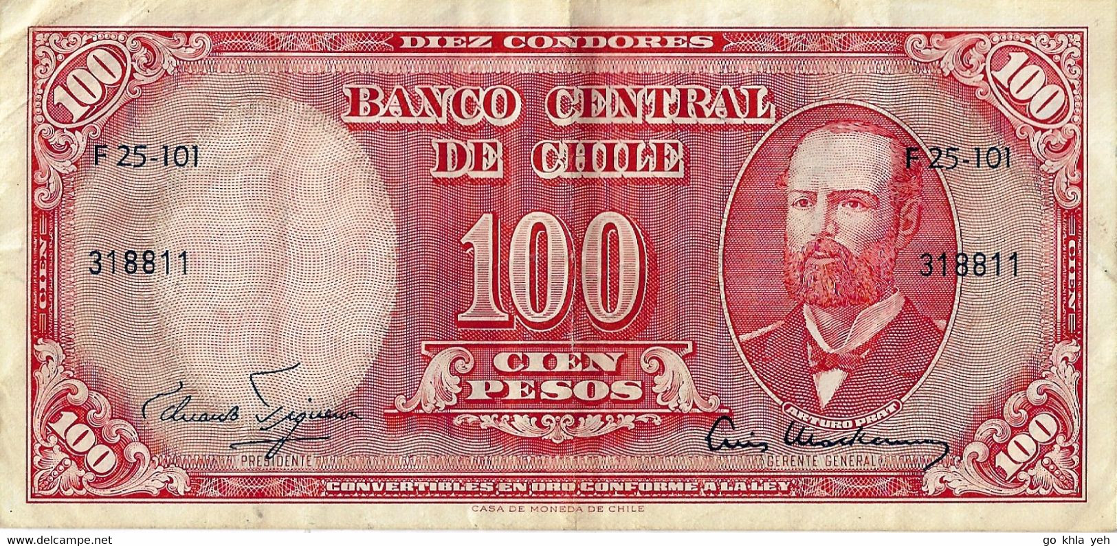 CHILI 1960 100 Peso - P.127a TTB VF - Chili