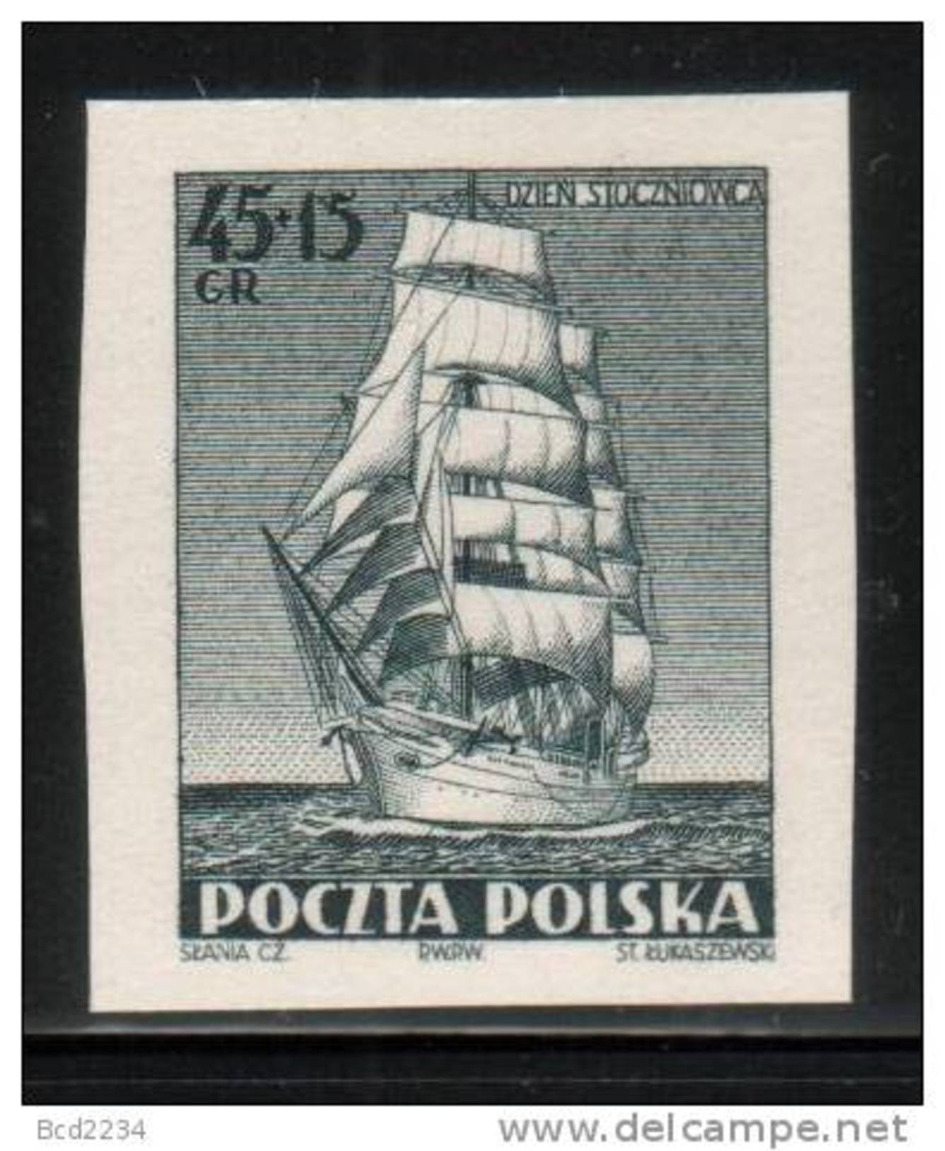POLAND 1952 &ndash; TRAINING SHIP &ldquo;DAR POMORZA&rdquo; PROOF ENGRAVED BY SLANIA Wooden Boat - Essais & Réimpressions