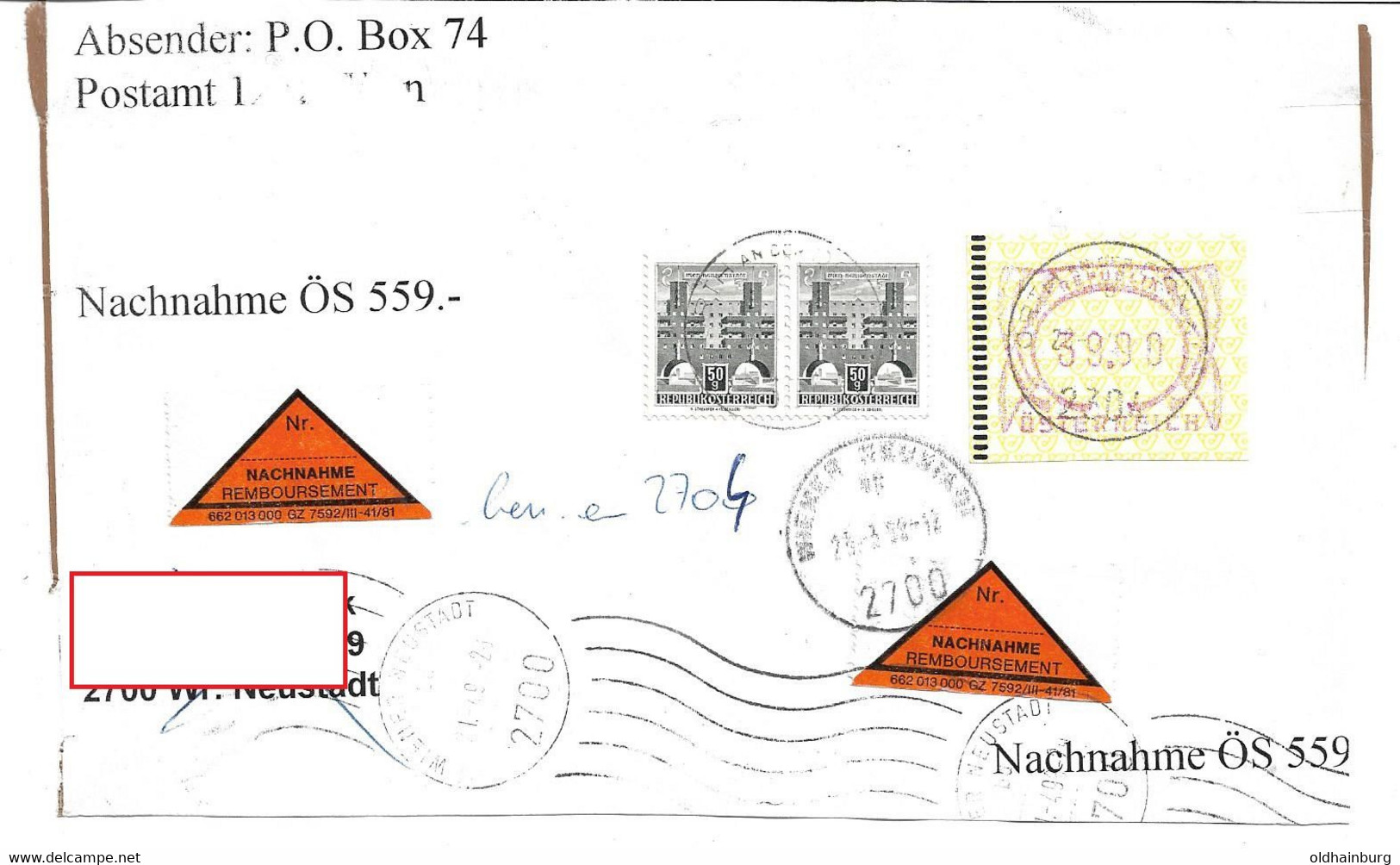 1581a: Heimatbeleg 2304 Orth An Der Donau 20.3.96, Automatenmarken- Frankatur Nachnahme Portogerecht - Gänserndorf