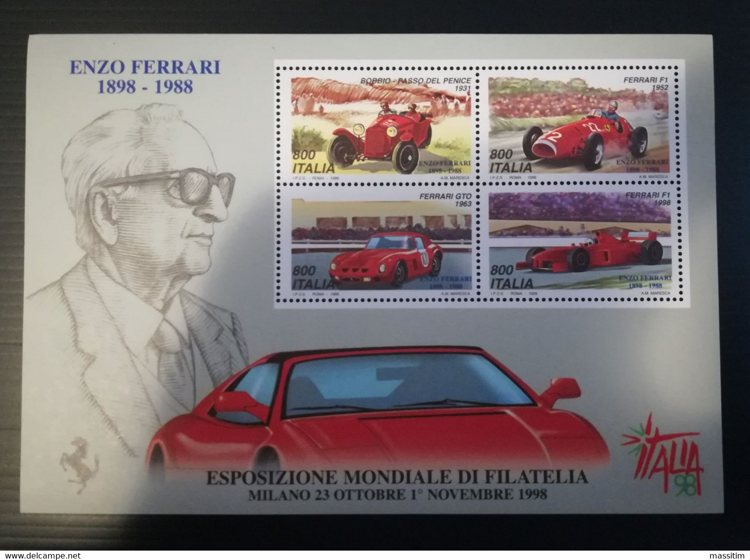 Enzo Ferrari 1898/1988 - Esposizione Mondiale Filatelia 1998 - Foglietto Nuovo, Integro. - 1991-00:  Nuovi