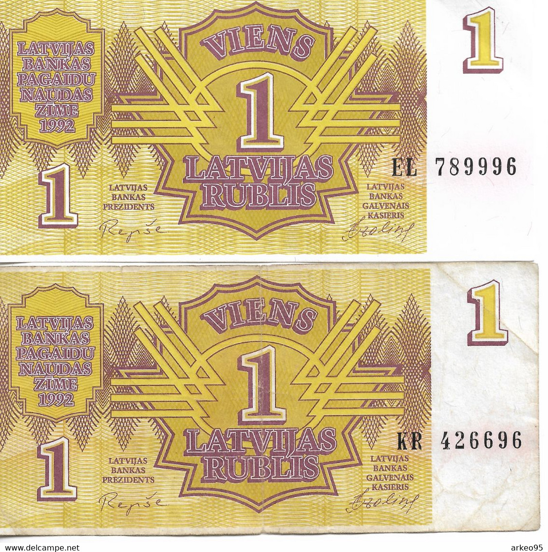 Lot De 2 Billets De 1 Rublis De Lettonie 1992 - Letonia