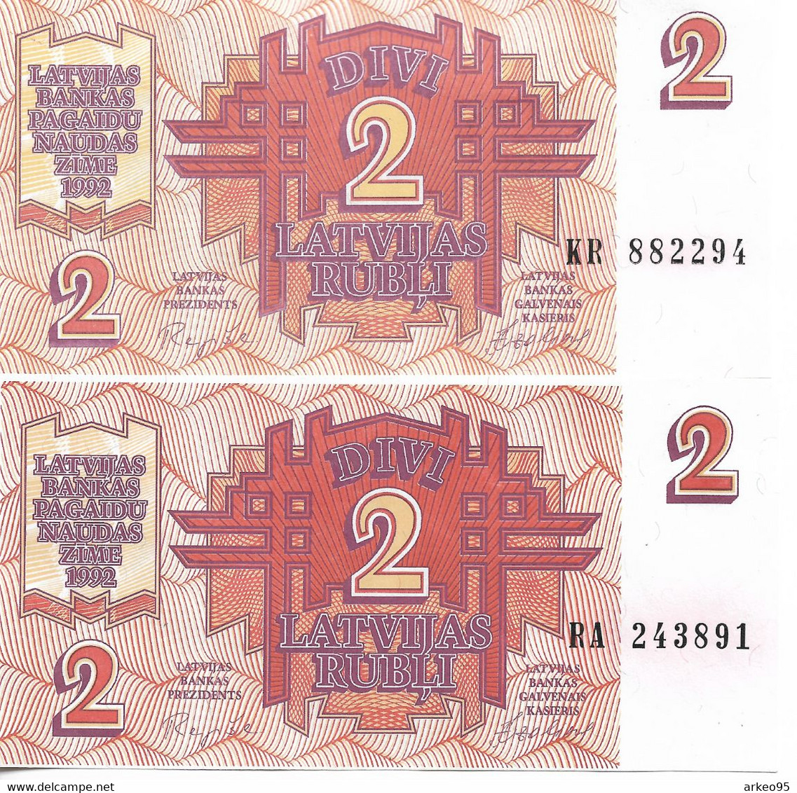 Lot De 2 Billets De 2 Rublis De Lettonie 1992 - Lettland