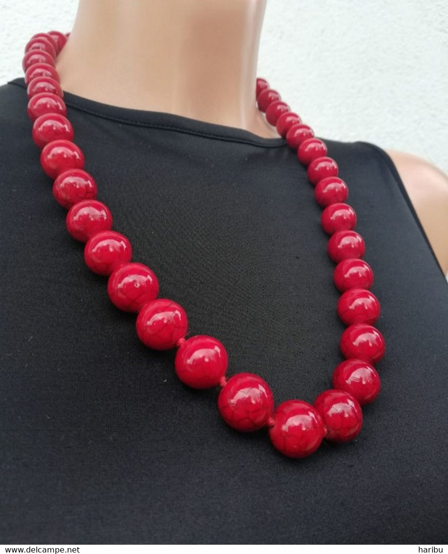 Collana Di Pietra Diaspro Rosso Su Filo Rosso, Chiusura Gancetto - Sonstige & Ohne Zuordnung