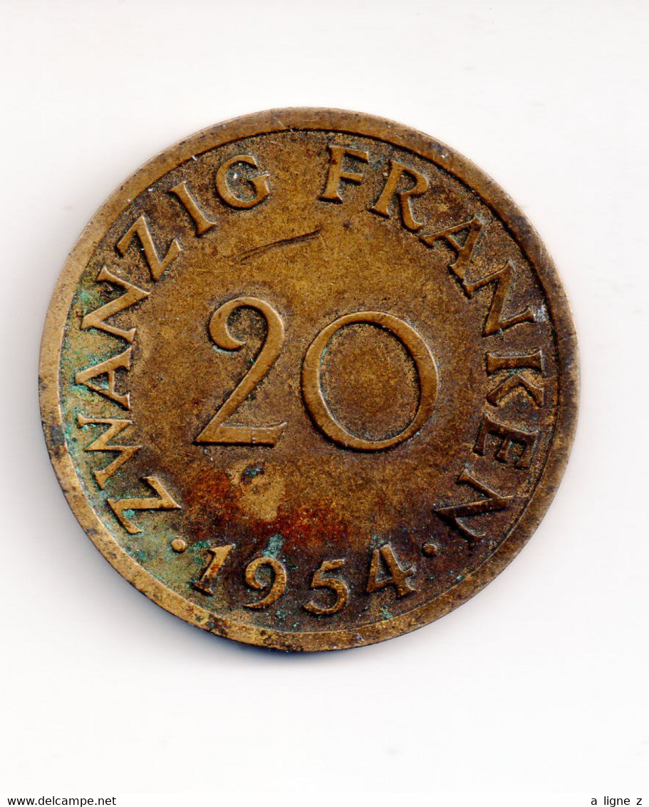 REF MON2a  : Monnaie Coin Allemagne Saarland 20 Franken 1954 - 20 Franken