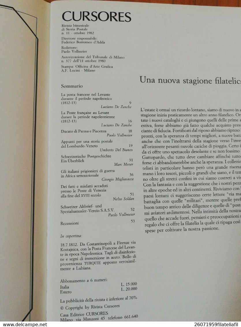 CURSORES RIVISTA DI STORIA POSTALE N. 11 ANNO II OTTOBRE 1982..DODICESIMO NUMERO - Italian