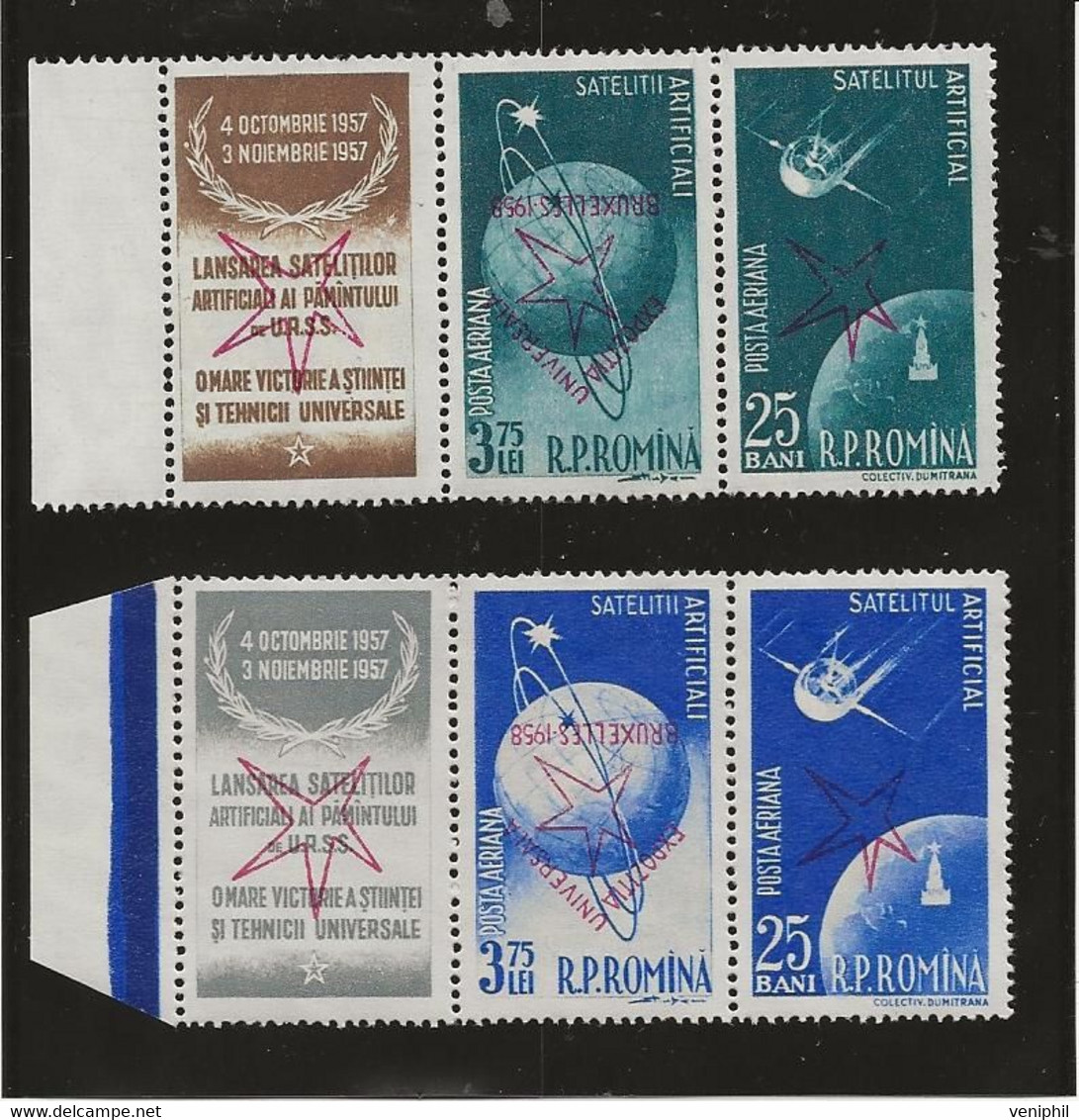 ROUMANIE - EXPO BRUXELLES - P.A- N° 75ad+82ac+80af+79ae-SURCHARGE RENVERSEE -NEUF SANS CHARNIERE ANNEE 1958- COTE : 76 € - Unused Stamps