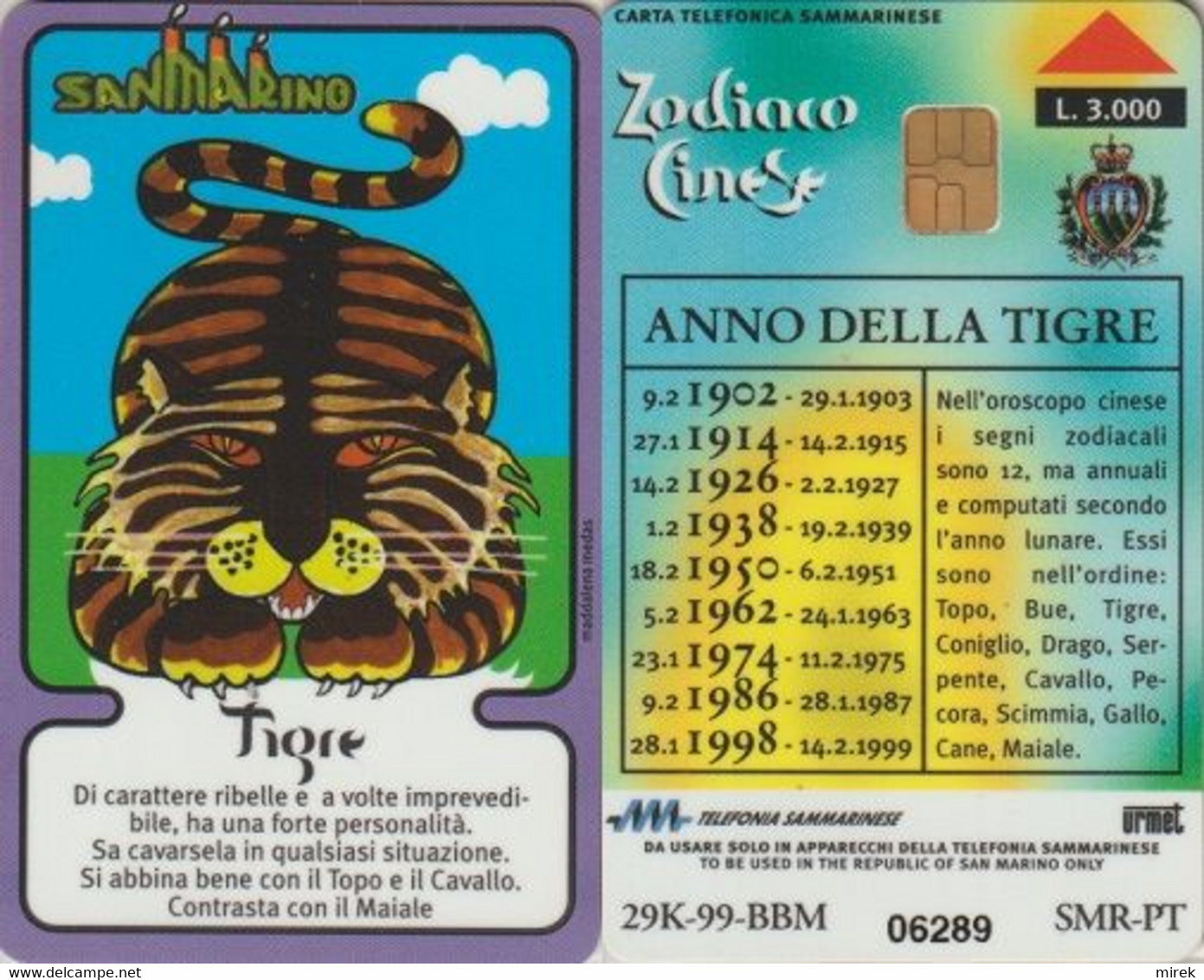 733/ San Marino, Horoscope Tigre, Chip 1 - Saint-Marin