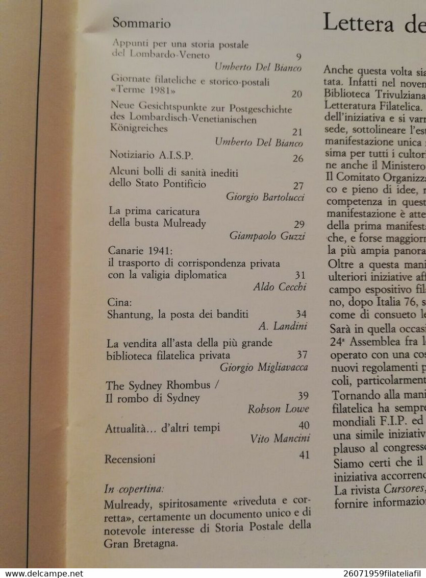 CURSORES RIVISTA DI STORIA POSTALE N. 5 ANNO I OTTOBRE 1981..IL SESTO NUMERO - Italiano