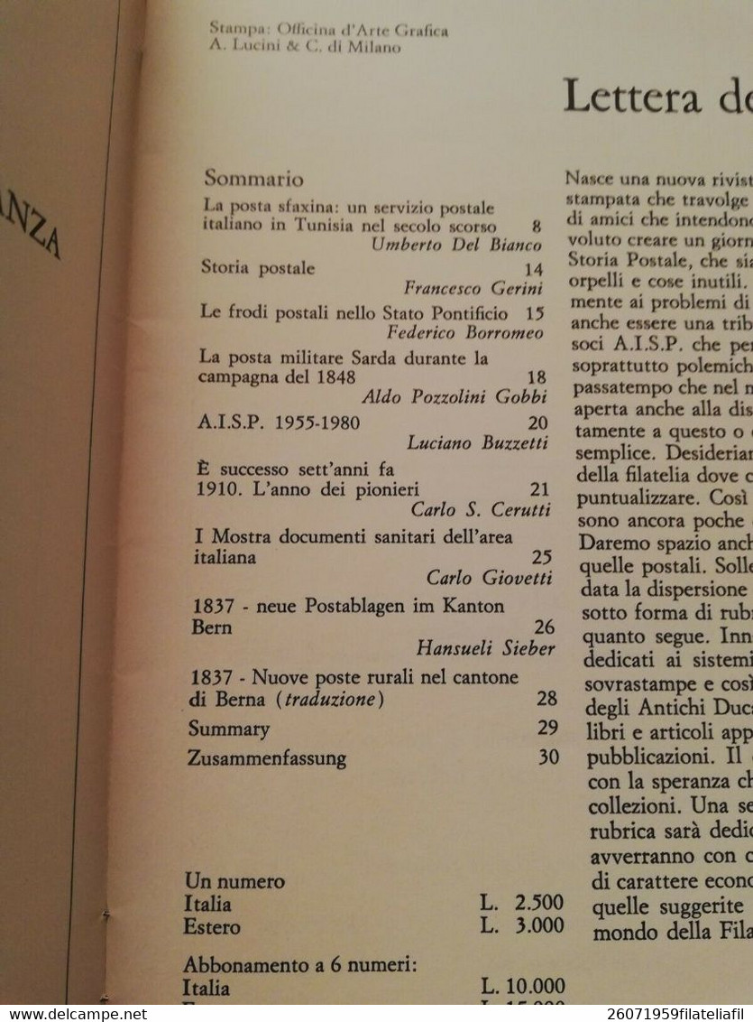 CURSORES RIVISTA DI STORIA POSTALE N. 0 ANNO I 30 NOVEMBRE 1980..IL PRIMO NUMERO - Italian