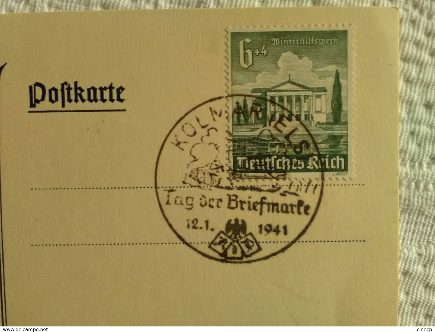 Carte 1er Jour Tag Der Briefmarke 12 01 1941 KOLMAR Occupation Allemande Guerre Marcophilie - Otros & Sin Clasificación