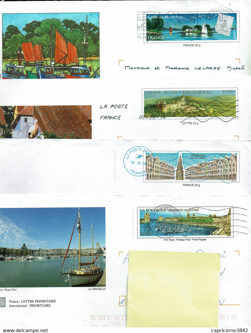 4 Enveloppes PAP - VILLES DE FRANCE: LA ROCHELLE - ARRAS - HAUT-KOENIGSBOURG - GOLFE DU MORBIHAN - PAP : Altri (1995-...)
