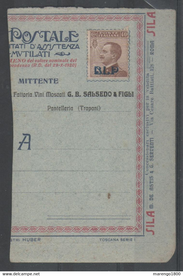 ITALIA 1921 - B.L.P. 40 C. Soprastampa I Tipo Azzurra Su Ampio Frammento Non Usato          (g6984) - Francobolli Per Buste Pubblicitarie (BLP)