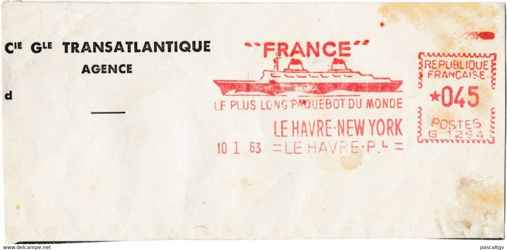 Le "FRANCE" - Le Havre à New York - Du 10/01/1963 - Storia Postale