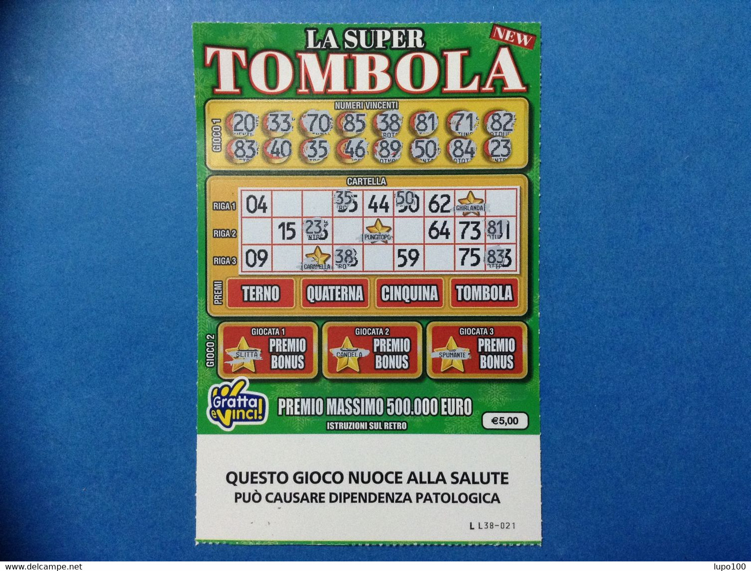 ITALIA BIGLIETTO LOTTERIA GRATTA E VINCI USATO € 5 LA SUPER TOMBOLA NEW LOTTO 3026 SERIE LL ITALY TICKET LOTTERY - Lottery Tickets