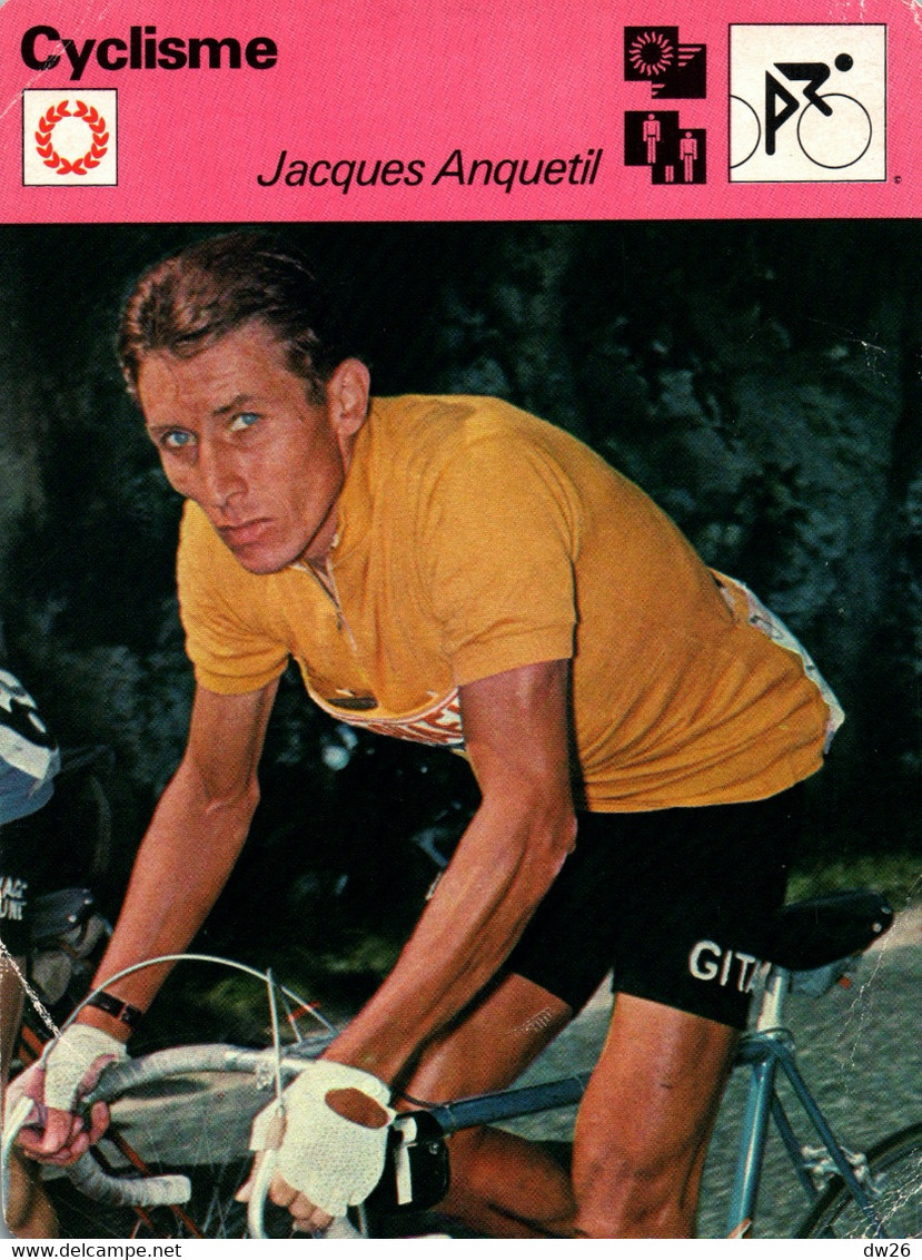 Fiche Sports: Cyclisme - Jacques Anquetil En Maillot Jaune - 5 Victoires Sur Le Tour De France - Sports