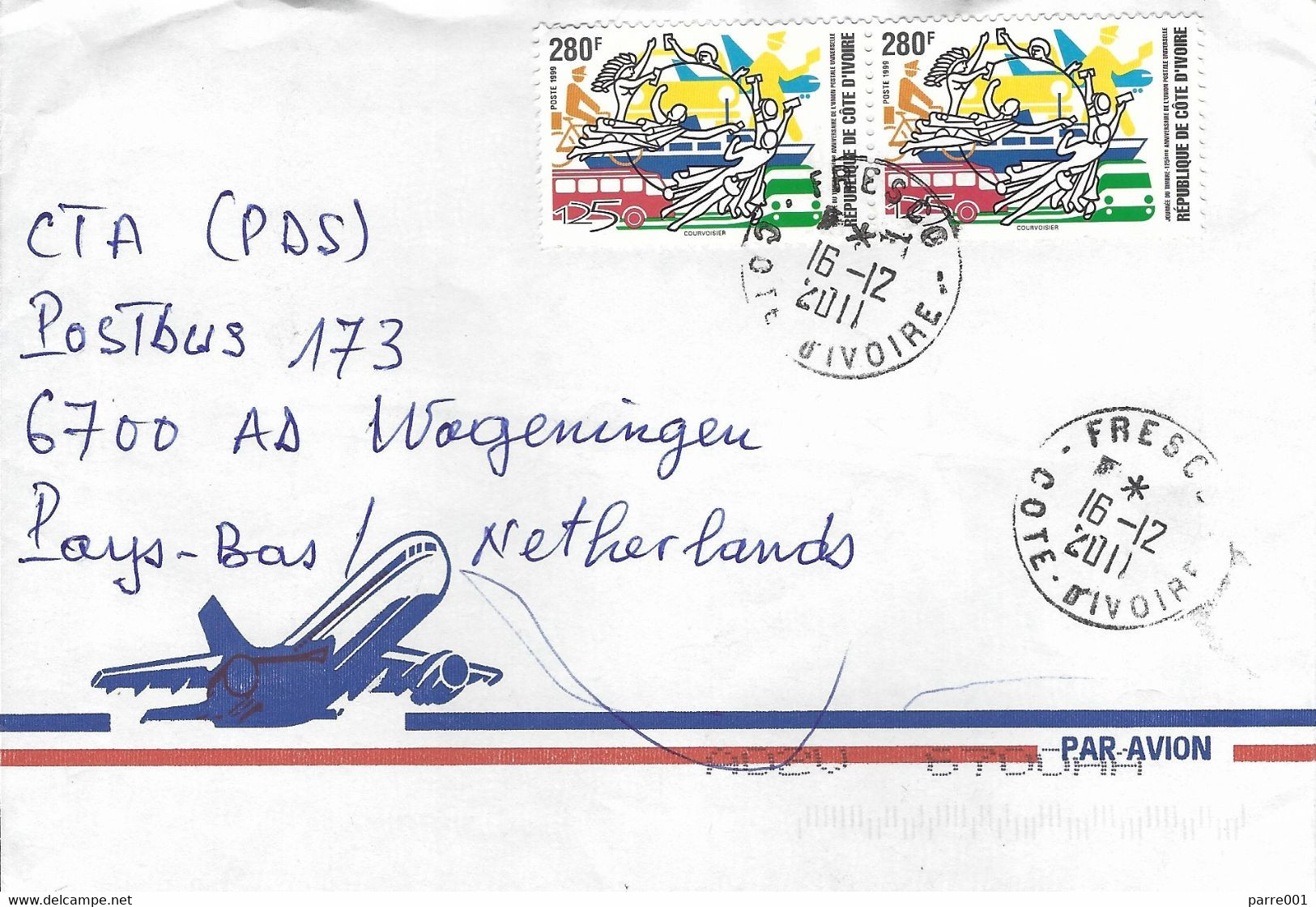 Cote D'Ivoire Ivory Coast 2011 Fresco UPU 125th Anniversary Postal Congress Cover - UPU (Wereldpostunie)