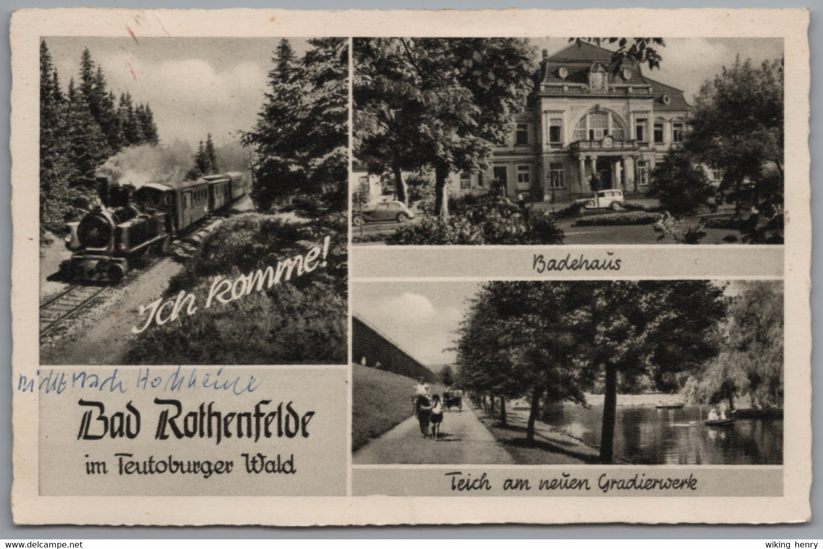 Bad Rothenfelde - S/w Mehrbildkarte 20   Ich Komme !   Mit Lokomotive Dampflok - Bad Rothenfelde