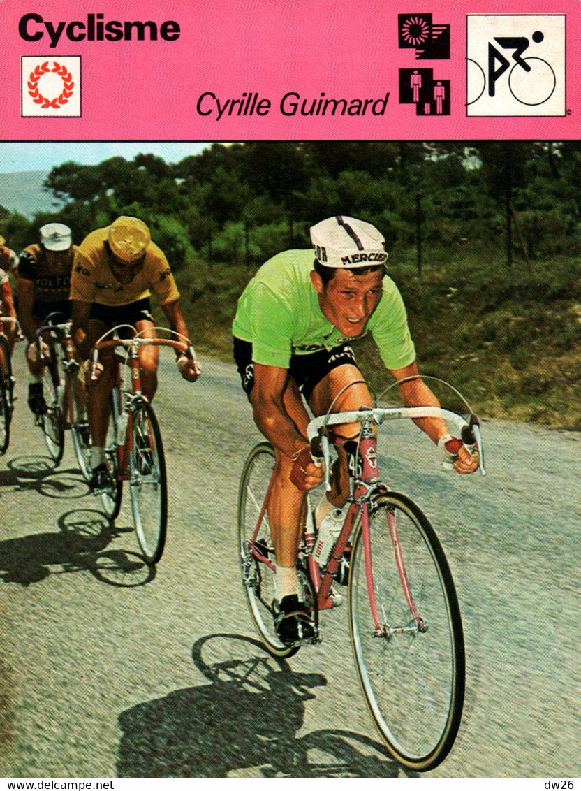 Fiche Sports: Cyclisme - Cyrille Guimard, Maillot Vert Du Tour De France 1972 Devant Eddy Merckx En Jaune - Deportes