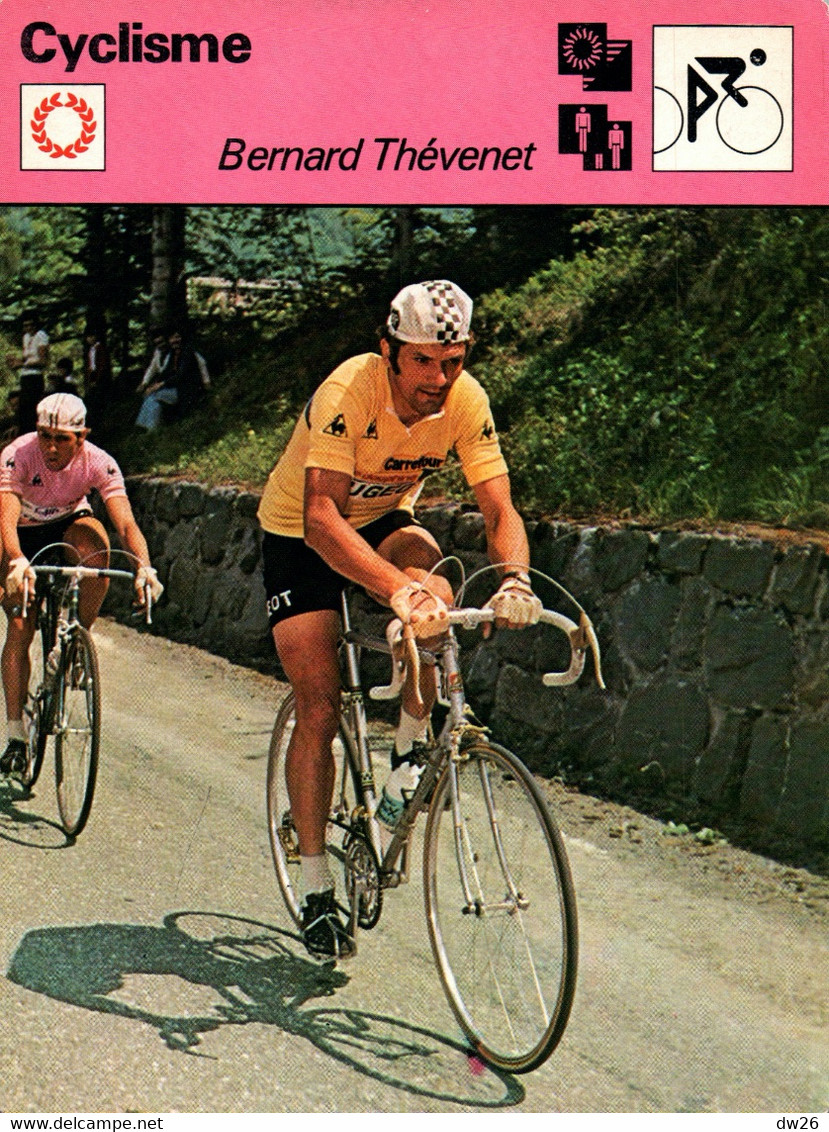 Fiche Sports: Cyclisme - Bernard Thévenet Avec Le Maillot Jaune, Vainqueur Du Tour De France 1975 - Deportes