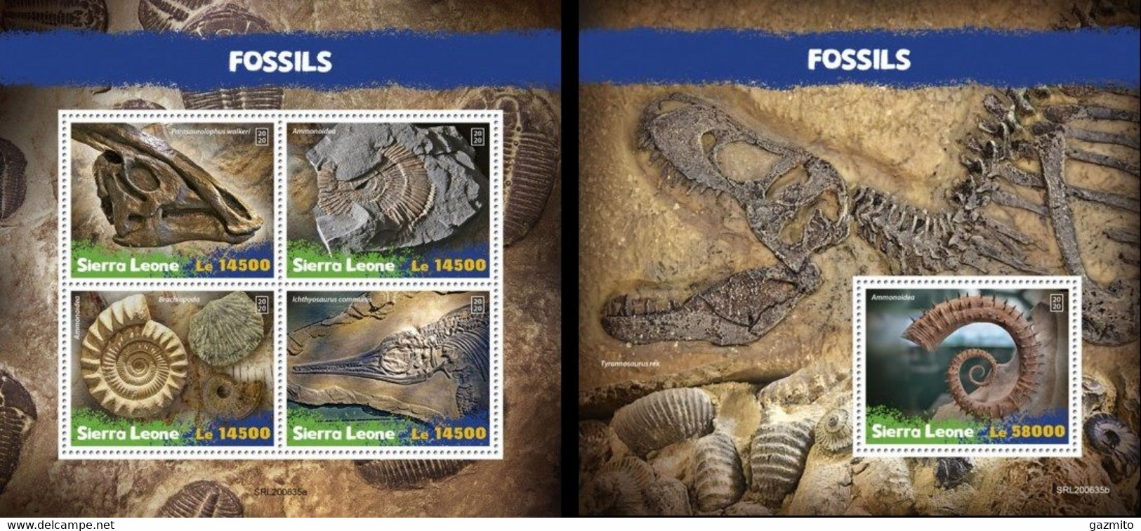 Sierra Leone 2020, Fossils, 4val In BF +BF - Fossils
