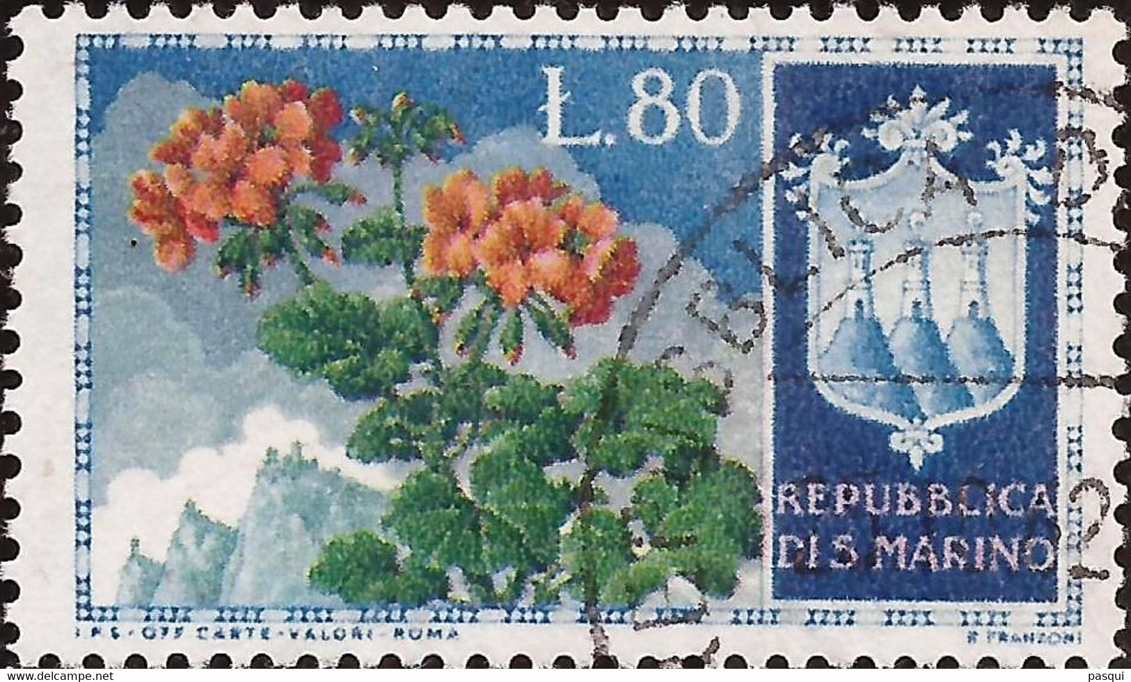 San Marino - Fx. 4292 - Yv. 381 - Flores - 1953 - Ø - Oblitérés
