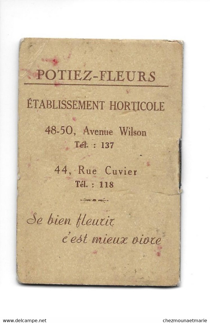 1940 - POTIEZ FLEURS AV WILSON ET RUE CUVIER - PETIT CALENDRIER MENSUEL - Petit Format : 1921-40