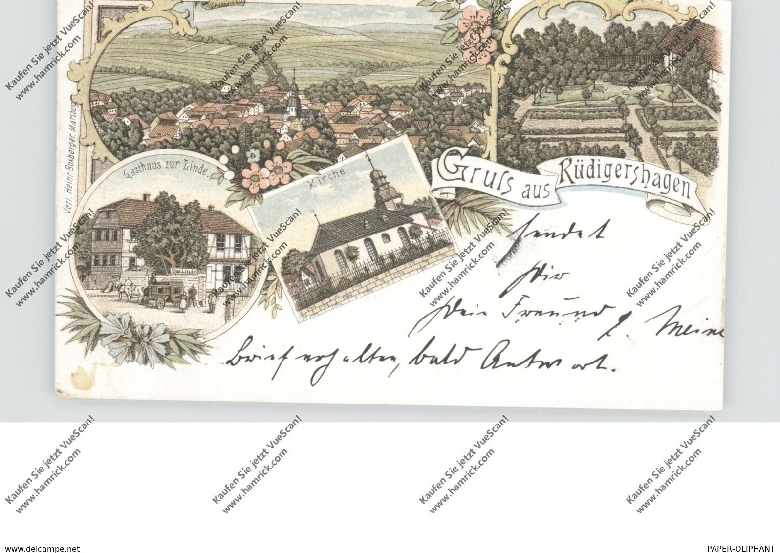0-5606 NIEDERORSCHEL - RÜDIGERSHAGEN (Eichsfeld), Lithographie, Gasthaus Zur Linde, Kirche, Gesamtansicht - Heiligenstadt