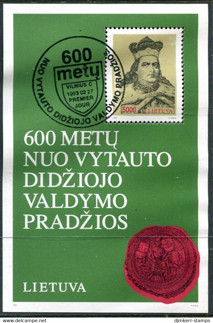 LITHUANIA 1993 Vytautas 600th Anniversary Block Used.  Michel Block 3 - Lituania