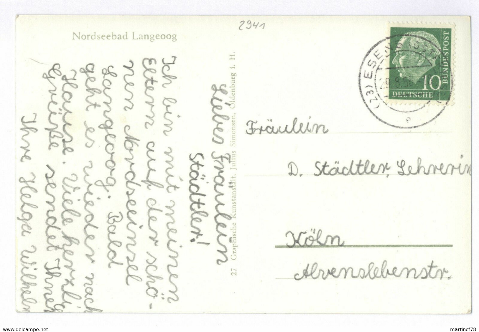 Nordseebad Langeoog Gel. 1956 Postkarte Ansichtskarte - Langeoog